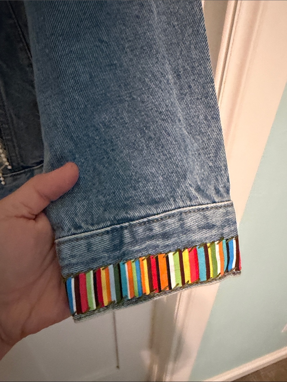 Up Cycled Artisan Made Colorful Heavily Embellished Cotton Denim Jacket - Picture 14 of 16